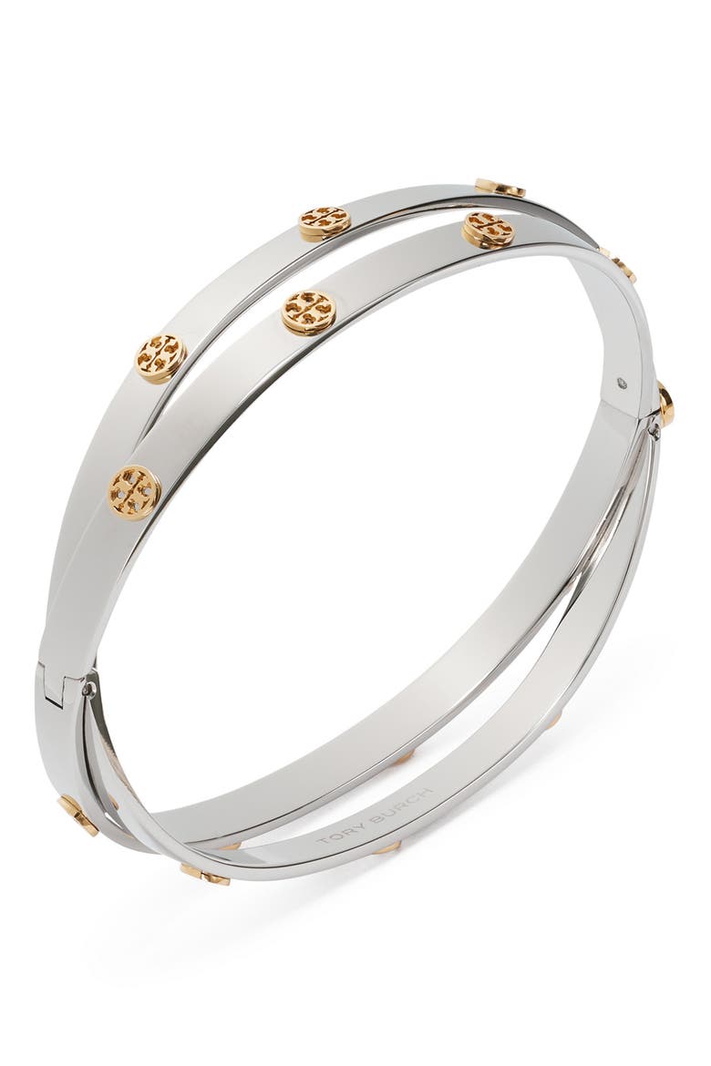 Icon Stud Double Bracelet, Alternate, color, TORY GOLD / TORY SILVER