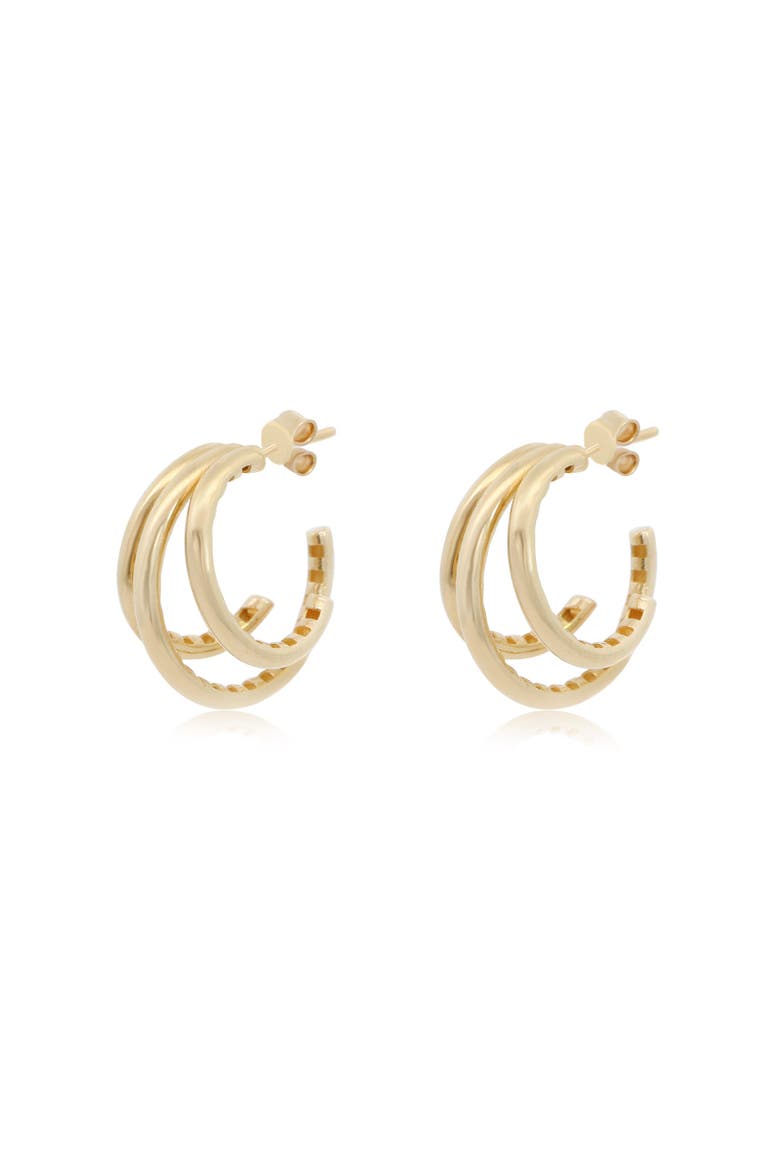 Gold Triple Hoop Earrings, Alternate, color, Yellow Gold