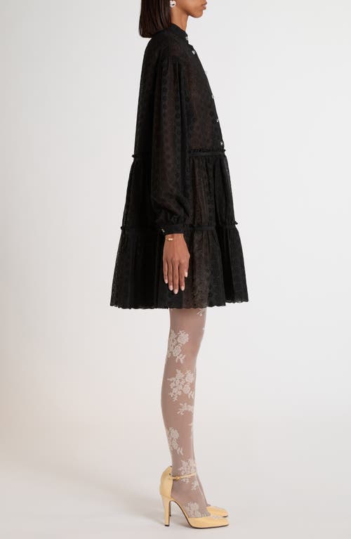 Valentino Garavani Daisy Eyelet Tiered Long Sleeve Dress In Black