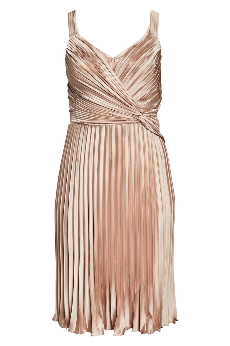Curve Pleated Satin Dress, Alternate, color, CHAMPAGNE