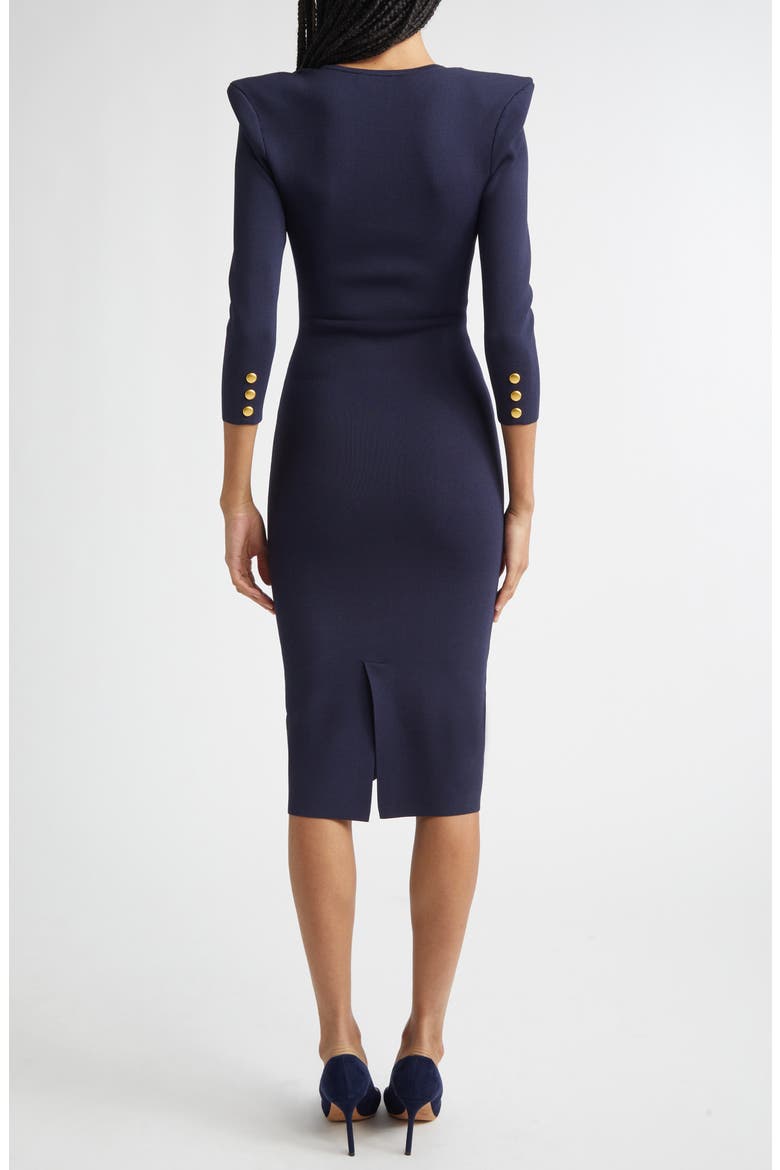 Mary Padded Shoulder Corset Knit Midi Dress, Alternate, color, MIDNIGHT/ GOLD
