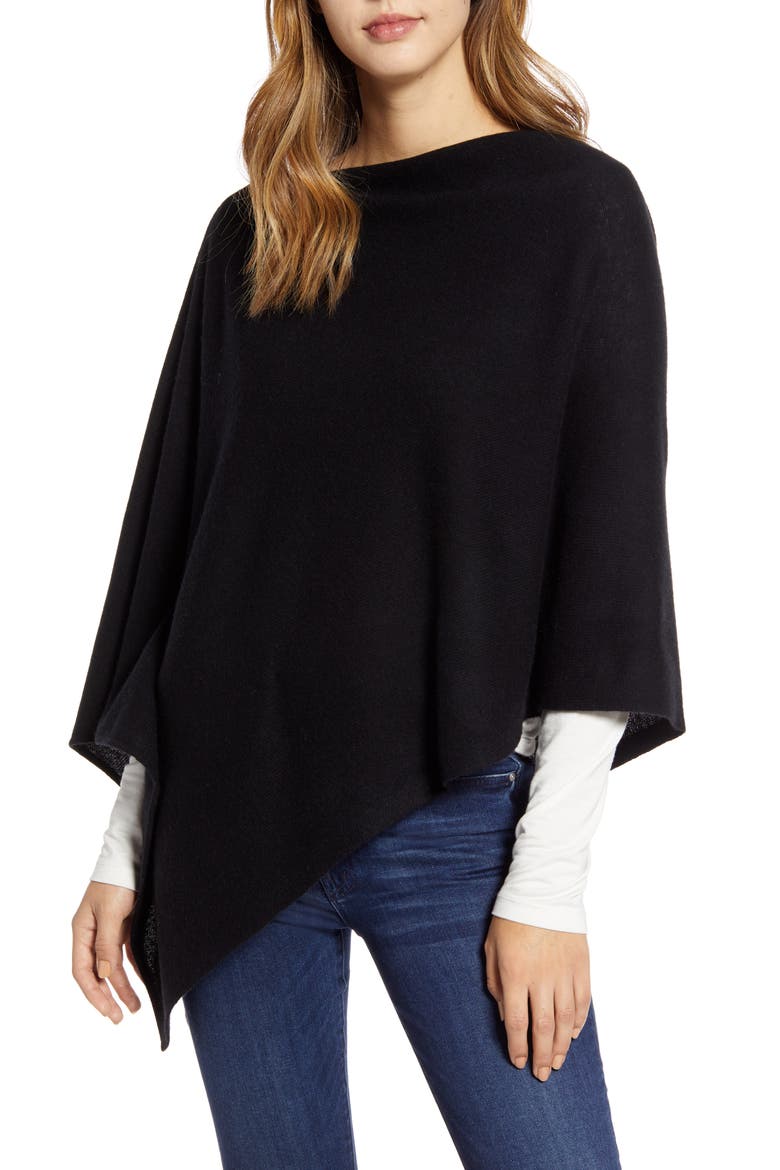 Wool & Cashmere Asymmetrical Poncho, Main, color, BLACK