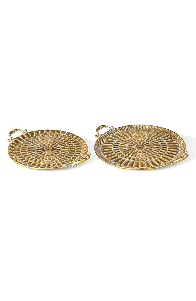 Glitzhome Set of 2 Round Metal Gold Embossed Decorative Tray with Handles, Main, color, Gold