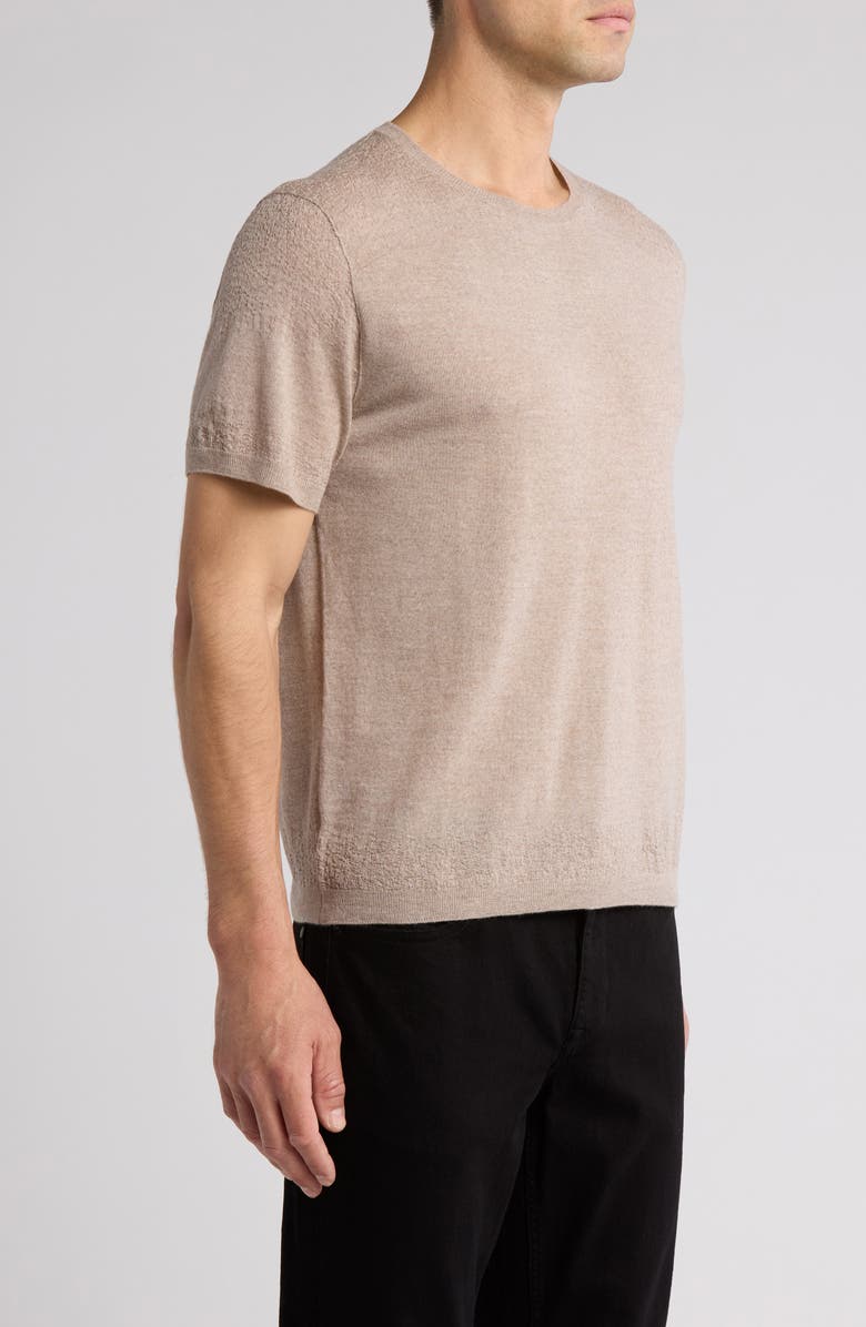 John Varvatos Alvito Regular Fit Short Sleeve Wool Sweater, Alternate, color, Fossil Grey