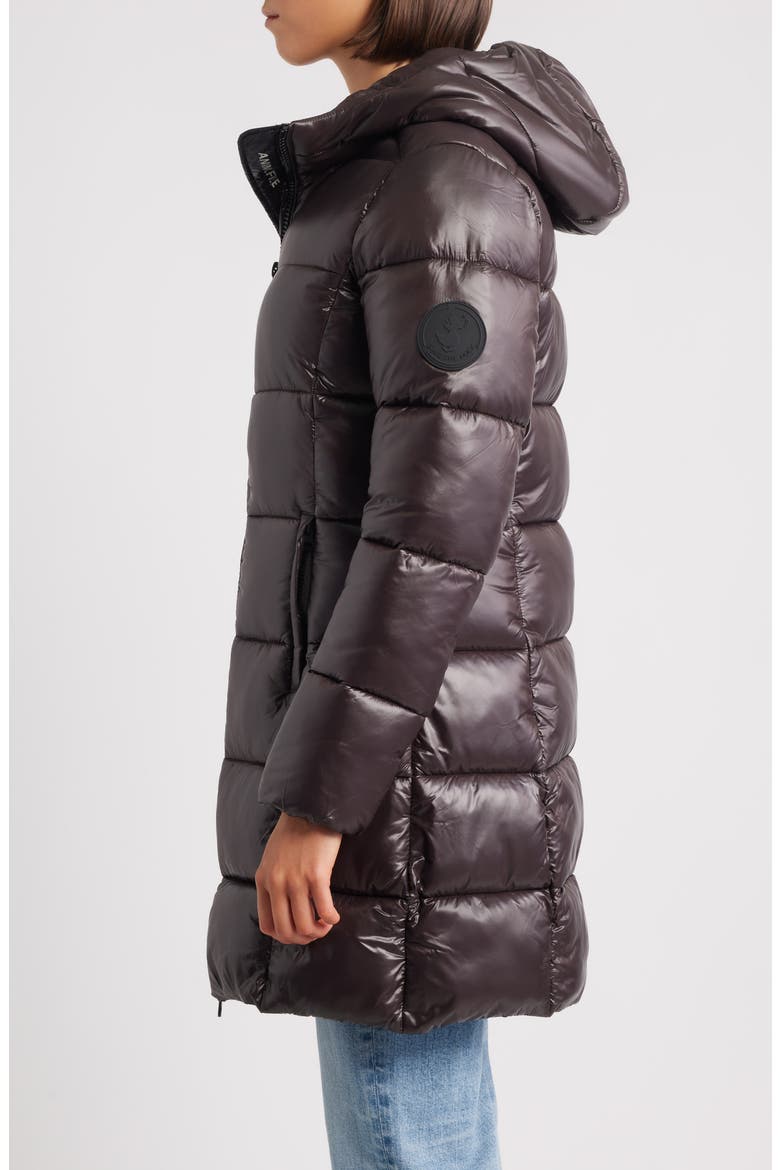 Ines Water Repellent Longline Hooded Puffer Jacket, Alternate, color, BROWN BLACK