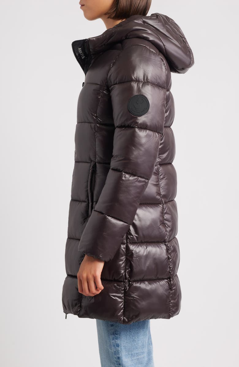 Save The Duck Ines Water Repellent Longline Hooded Puffer Jacket, Alternate, color, Brown Black