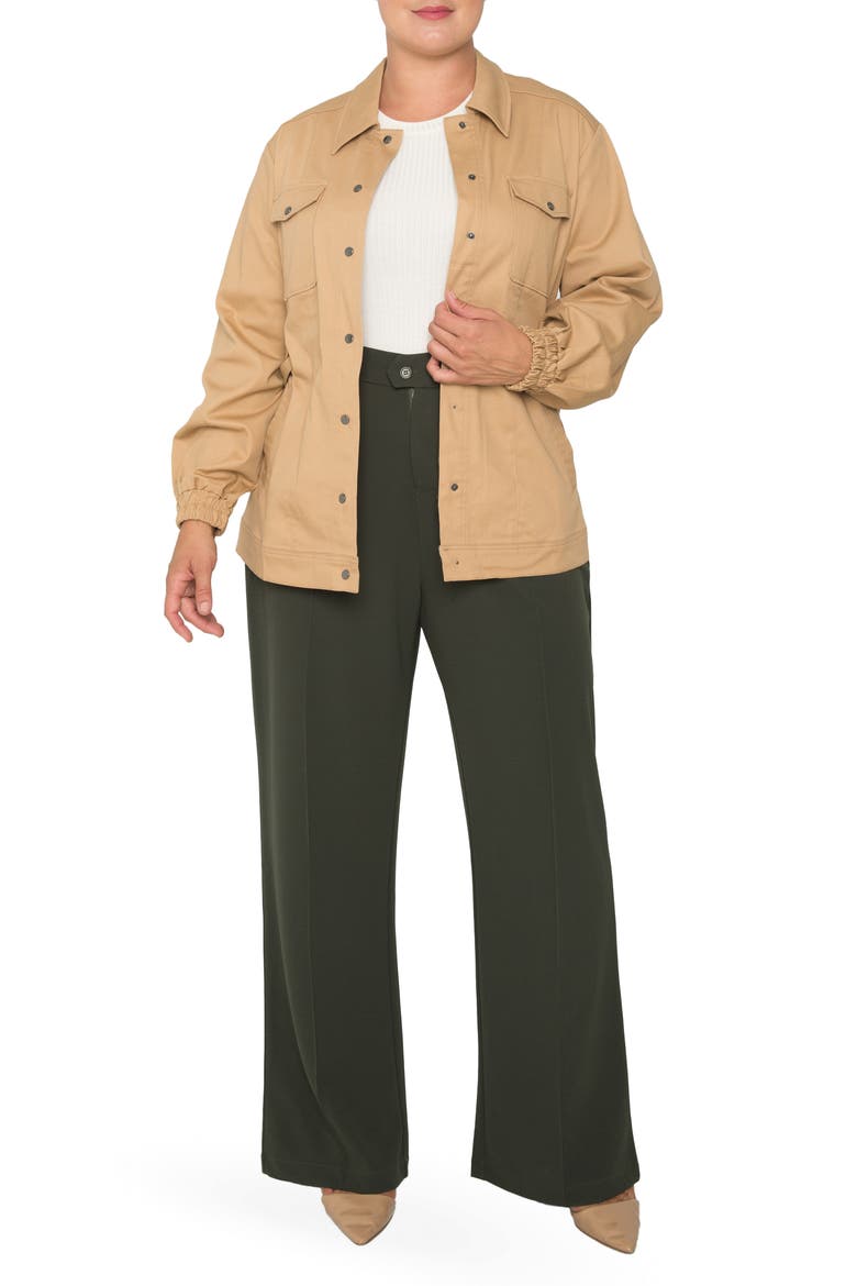 Pintuck Stretch Crepe Wide Leg Trousers, Alternate, color, OLIVE