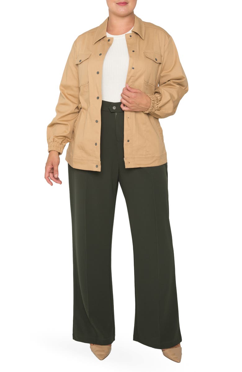 Standards & Practices Pintuck Stretch Crepe Wide Leg Trousers, Alternate, color, Olive