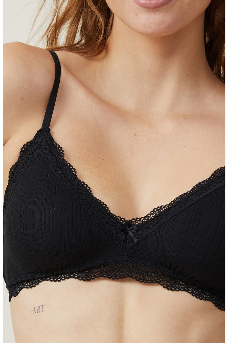 Women's Cotton Lace Triangle Padded Bralette, Alternate, color, Black