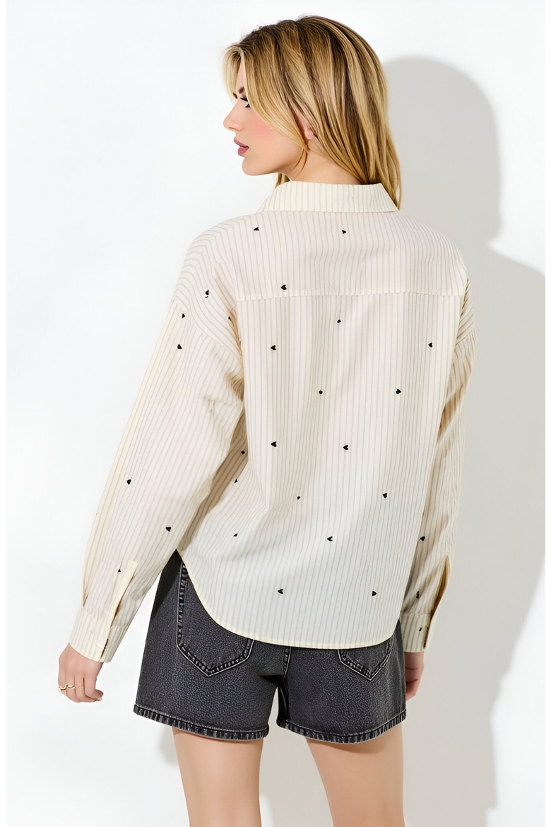 Striped Button-Up Shirt with Embroidered Hearts and Chest Pocket Detail, Alternate, color, Striped