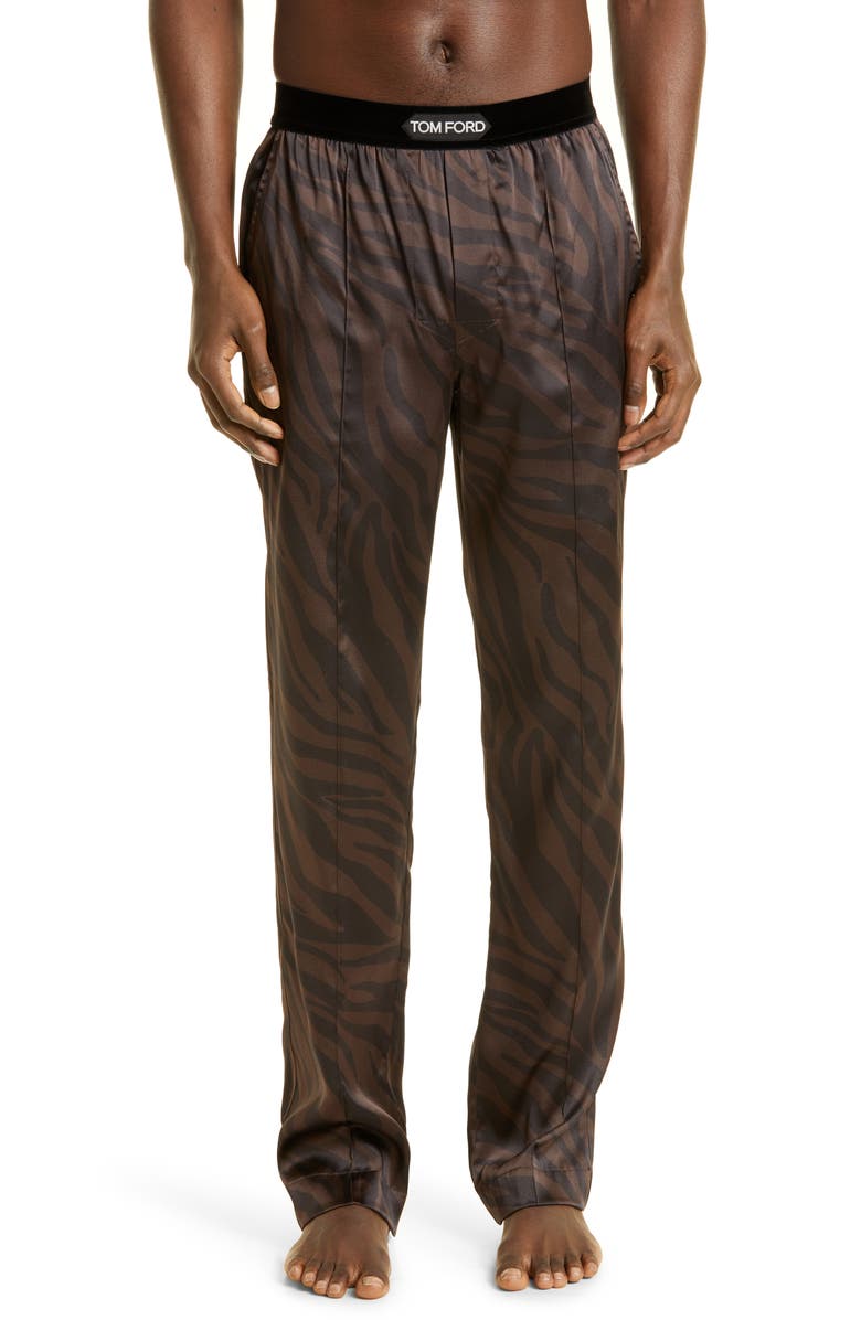 TOM FORD Zebra Print Stretch Silk Pajama Bottoms, Main, color,