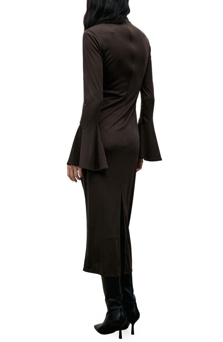 MANGO Ruched Long Sleeve Midi Dress, Alternate, color, 