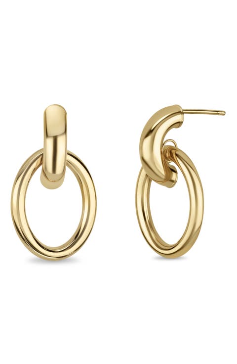 14K Gold Circle Drop Earrings