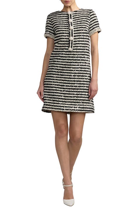 Pearl Embellished Sequin Boucle Mini Dress