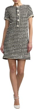 Mac Duggal Pearl Embellished Sequin Boucle Mini Dress