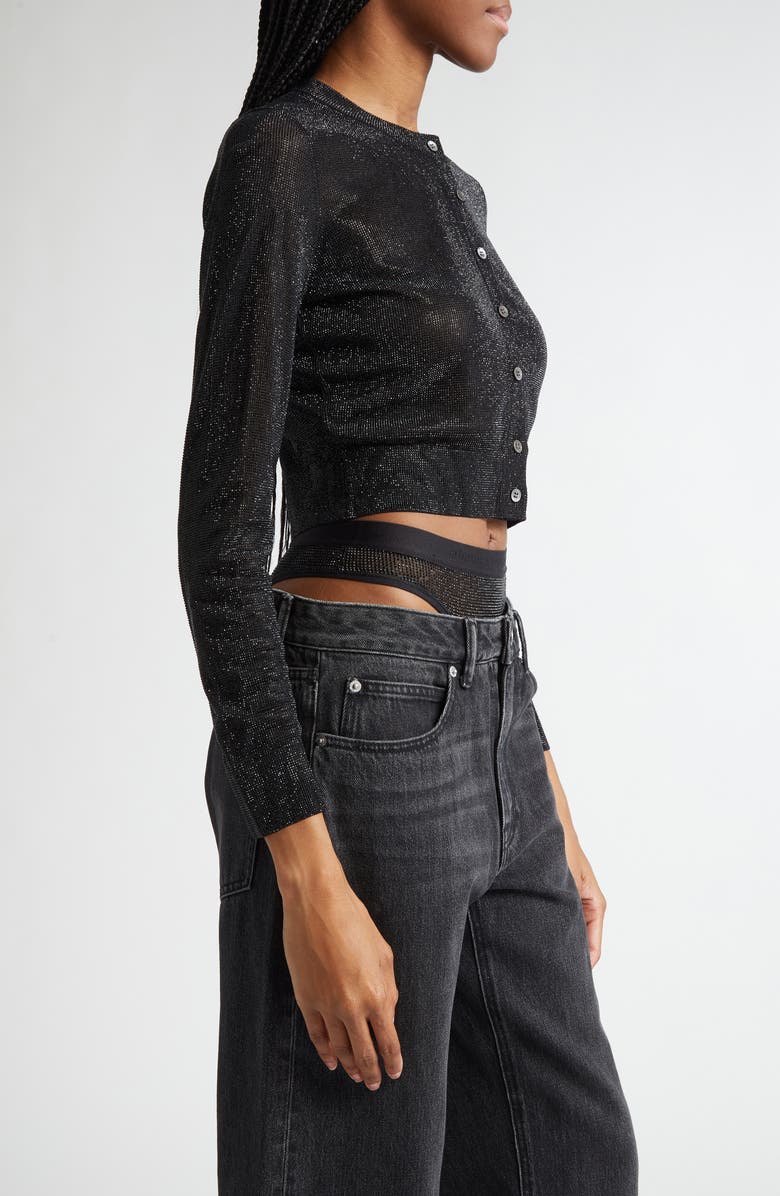 Alexander Wang Crystal Hotfix Crop Cardigan, Alternate, color, 001 Black