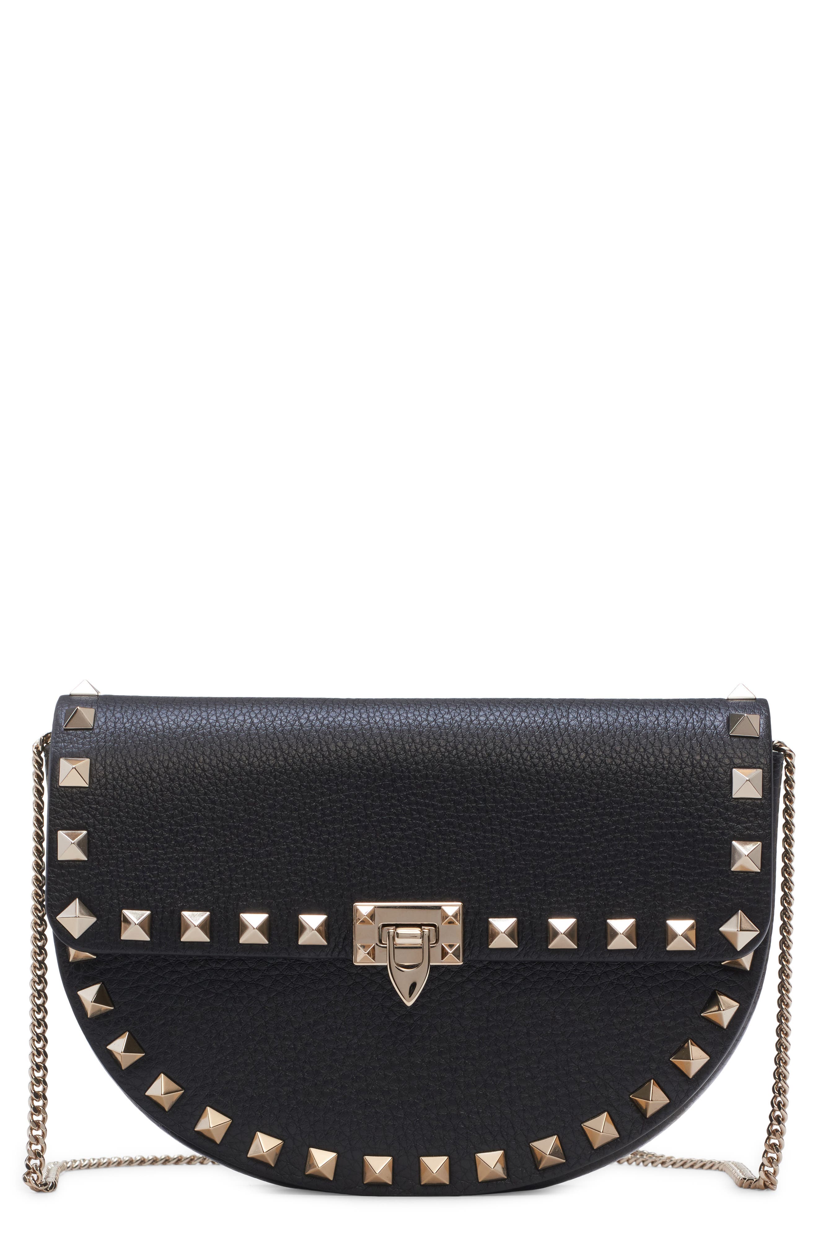Valentino Garavani Mini Rockstud Leather Saddle Crossbody Bag, Main, color, 