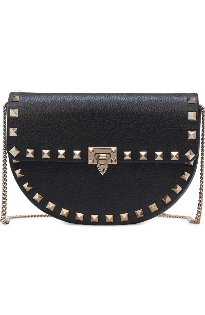 Valentino Garavani Mini Rockstud Leather Saddle Crossbody Bag, Main, color,