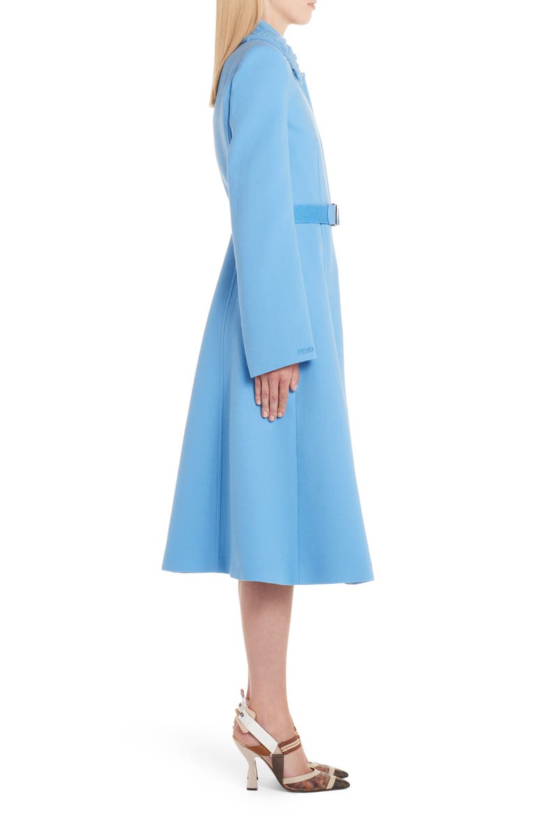 Wool Crepe Coat with Genuine Mink Fur Trim, Alternate, color, ANTIGUA BLUE