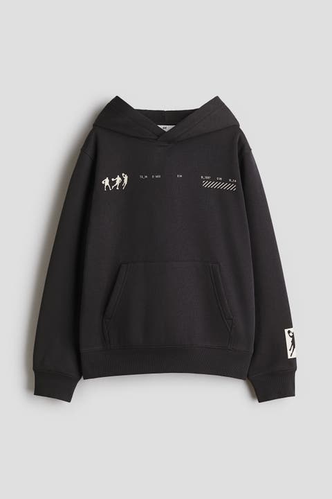 Print-Motif Brushed-Inside Hoodie