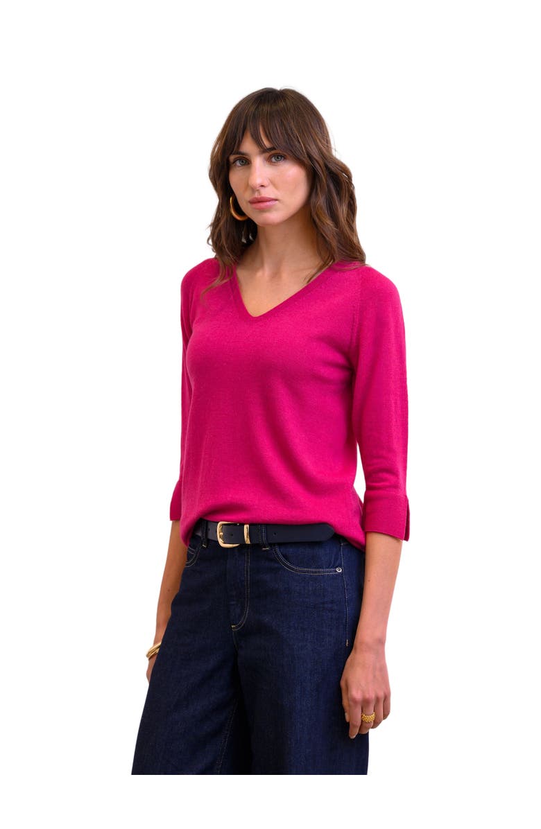 Celtic & Co. Fine Knit Merino V-Neck Sweater, Main, color, Raspberry