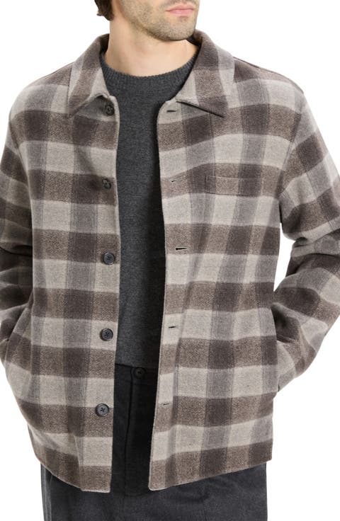 Plaid Wool & Cashmere Flannel Button-Up Shirt Jacket