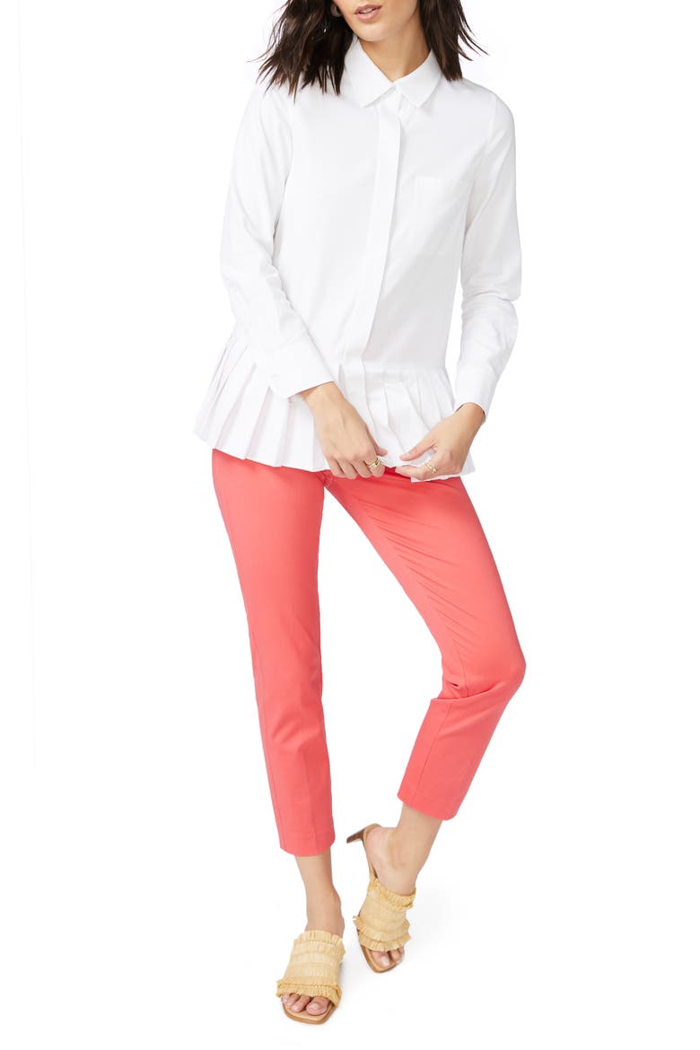 Pleated Peplum Cotton Blend Shirt, Alternate, color, ULTRA WHITE