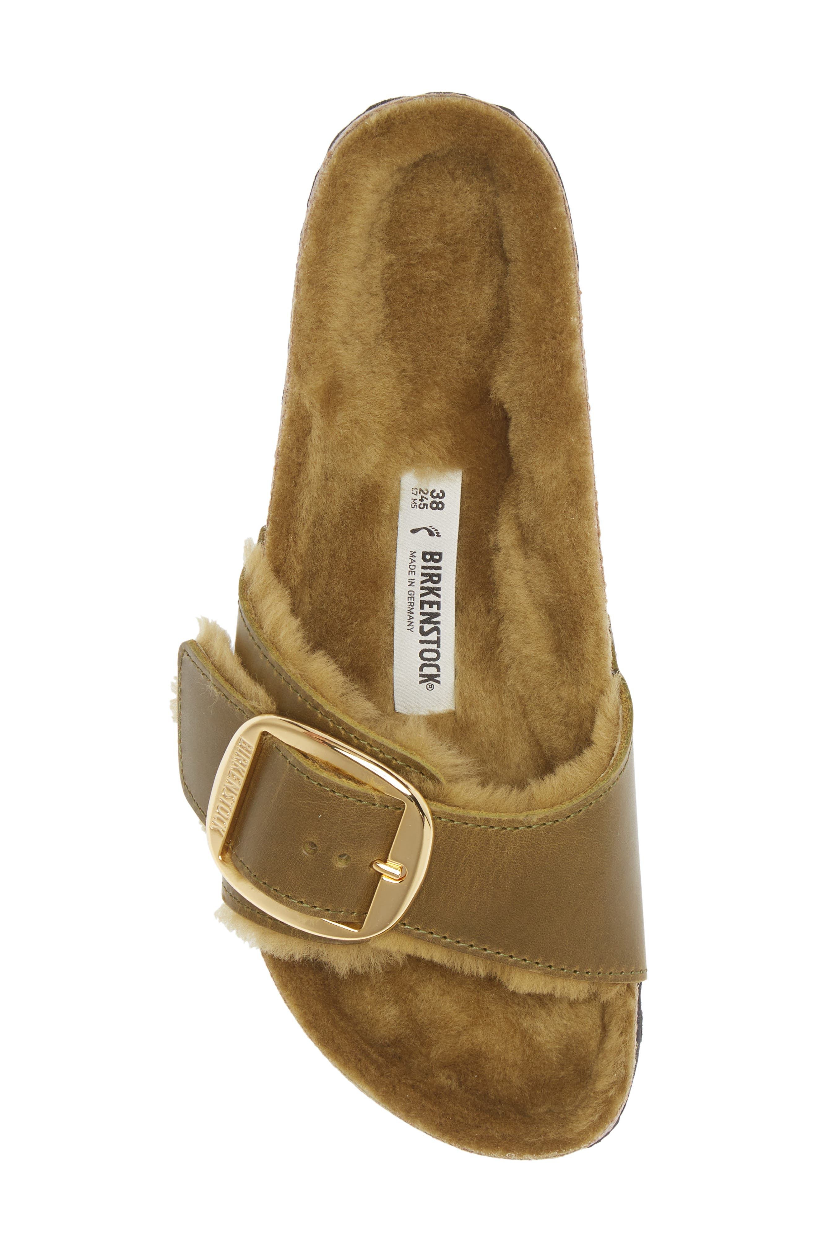 Birkenstock Madrid Big Buckle Genuine Shearling Lined Sandal, Alternate, color, Green Olive/ Green Olive
