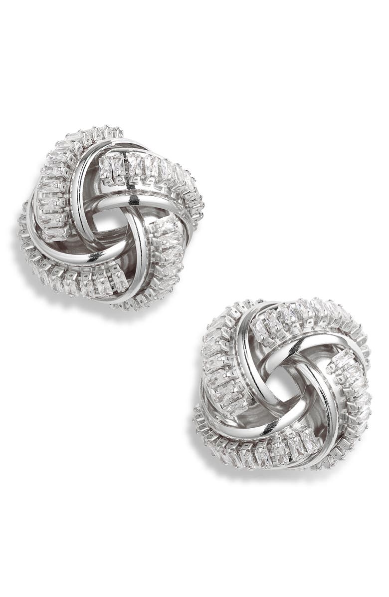 Tasha Crystal Knot Stud Earrings, Main, color, Rhodium Crystal