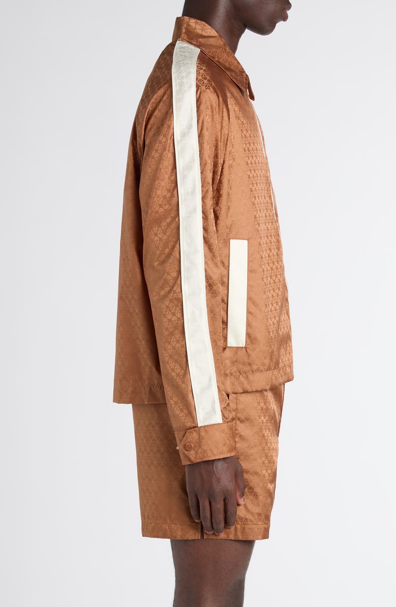 McQueen Skull Jacquard Satin Track Jacket, Alternate, color, Camel