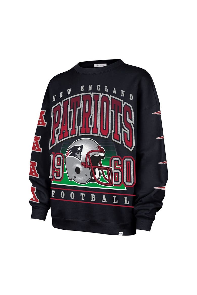 Women's '47  Navy New England Patriots Go Big Oversized Pullover Sweatshirt, Alternate, color, Navy