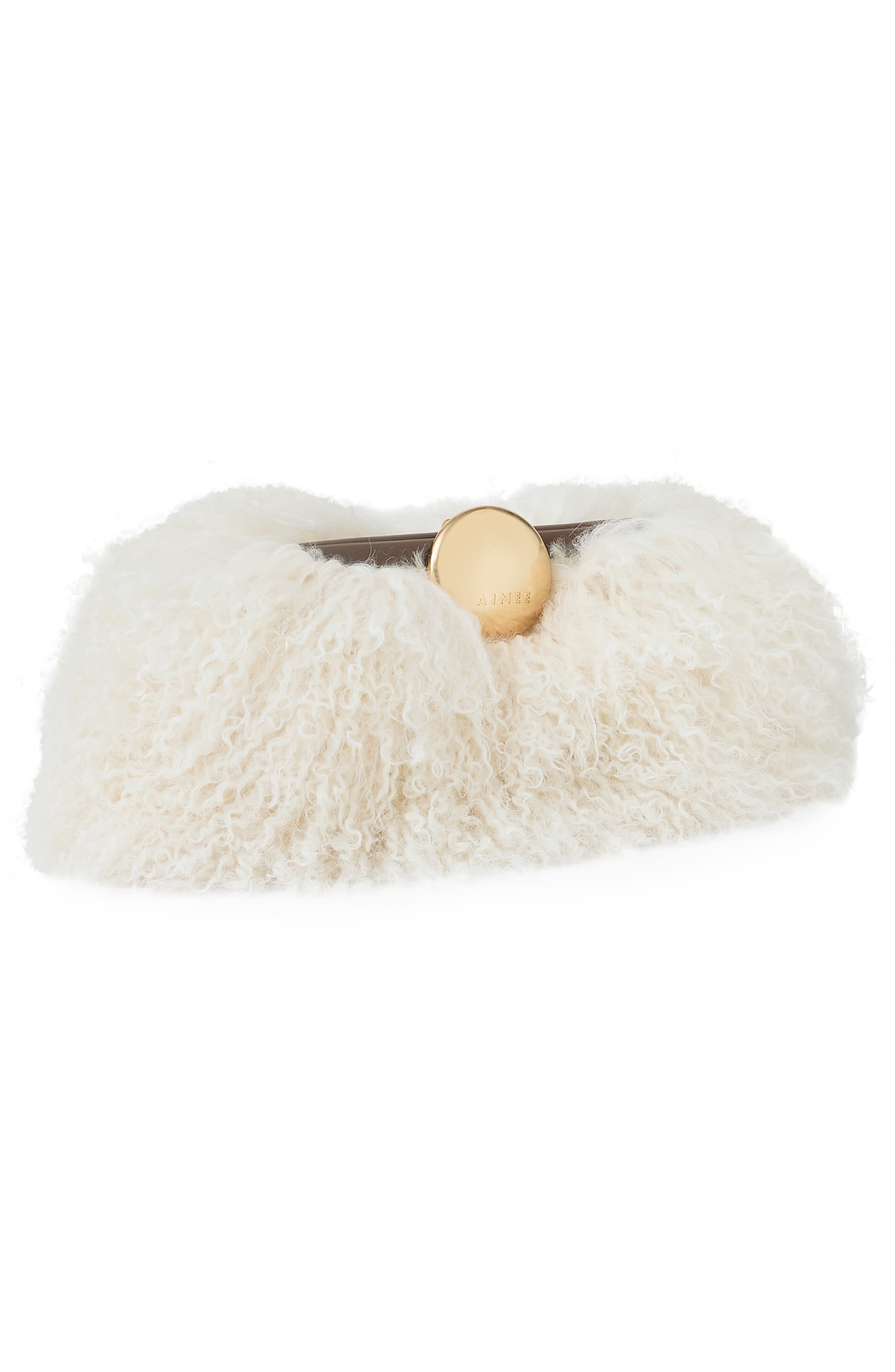 Full Circle Faux Shearling Clutch, Alternate, color, NATURAL MONGOLIAN SHEARLING