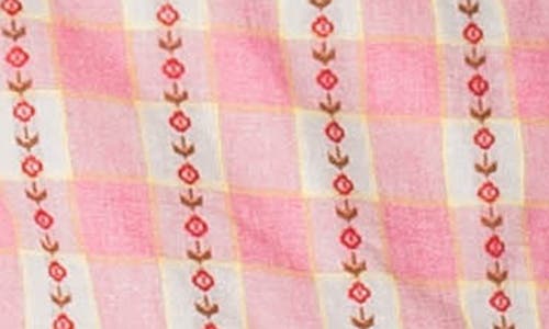 Popatu Floral Stripe Check Flutter Sleeve Dress In Pink