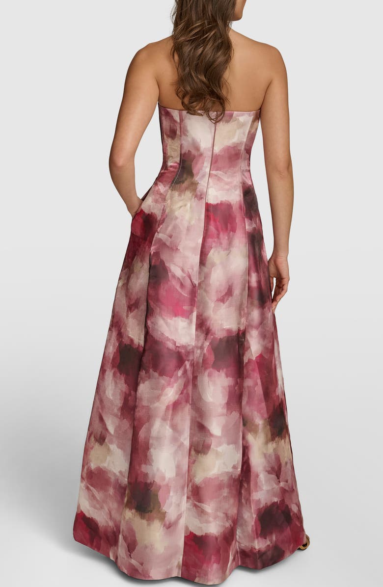 Donna Karan New York Watercolor Print Strapless Gown, Alternate, color, 