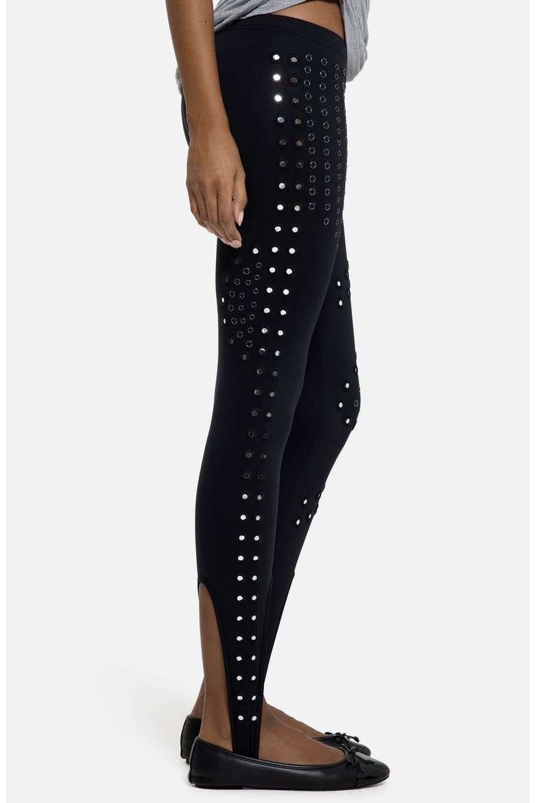 Mirror Eyelet Stirrup Pants, Alternate, color, BLACK