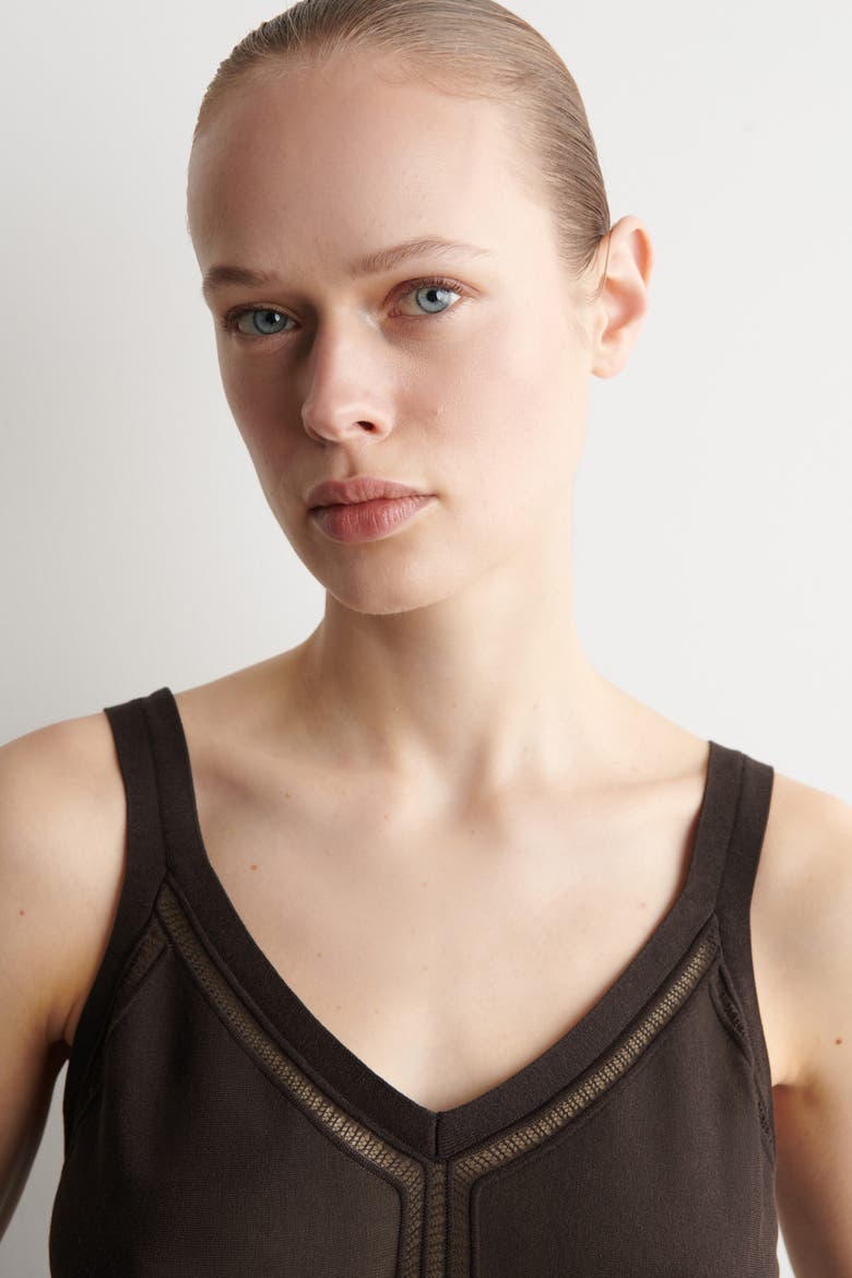 Open-knit Detail Tank Top, Alternate, color, BROWN