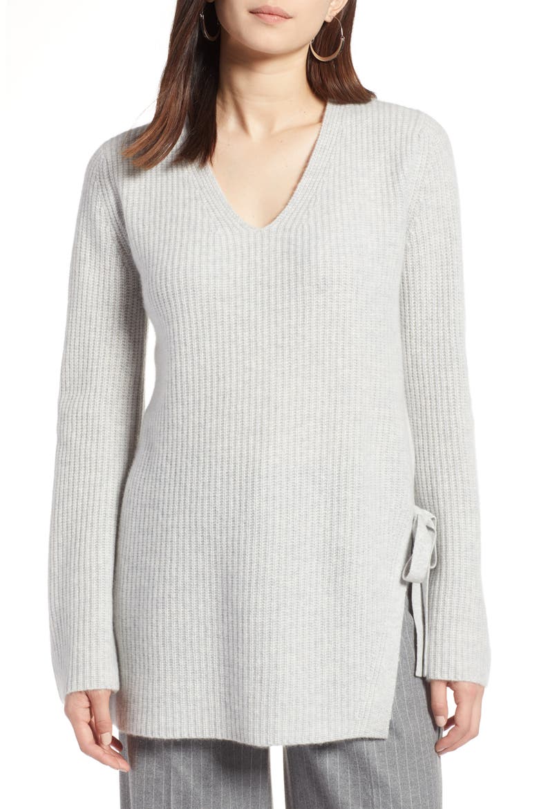 Side Tie Cashmere Sweater, Main, color, GREY LIGHT HEATHER