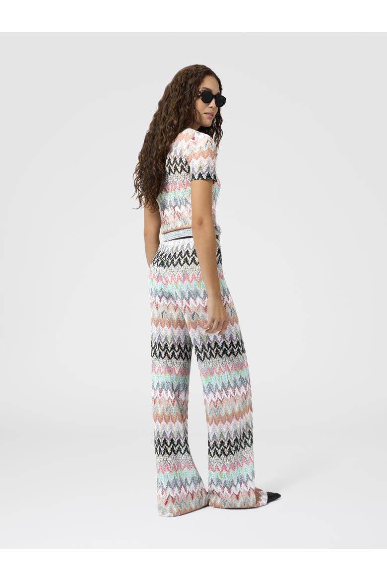 Wide-leg Trousers In Viscose And Cotton Lamé Lace Motif, Alternate, color, Multicoloured