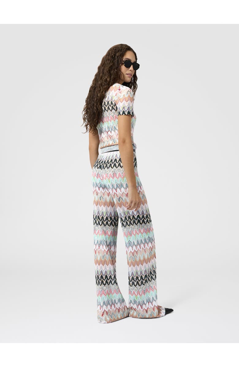 Missoni Wide-leg Trousers In Viscose And Cotton Lamé Lace Motif, Alternate, color, Green& Brown