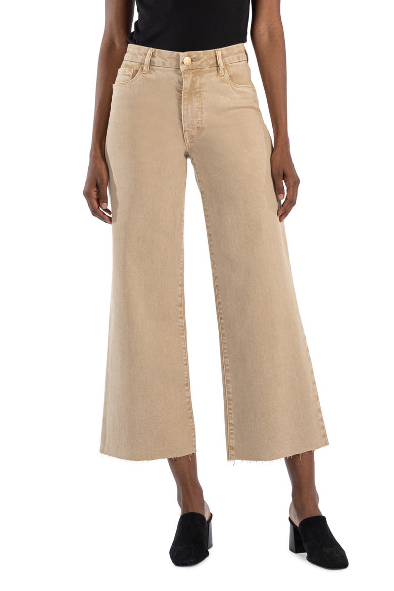 Meg Fab Ab High Waist Raw Hem Ankle Wide Leg Jeans, Main, color, BISCUIT