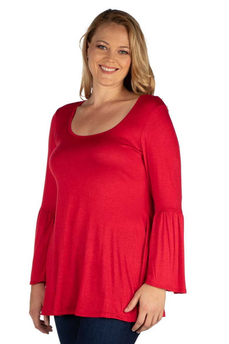 Plus Size Long Bell Sleeve Flared  Tunic Top, Alternate, color, Red