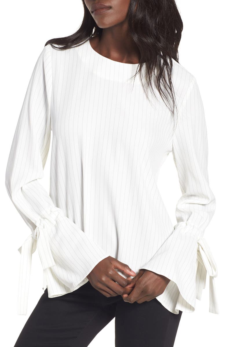 J.O.A. Pinstripe Tie Sleeve Top, Main, color, 