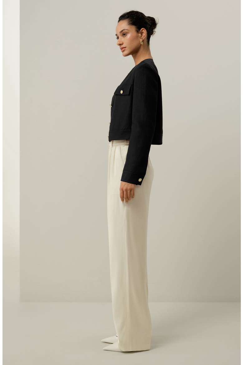 Women's Mara Jacket in Silk Linen, Alternate, color, Black