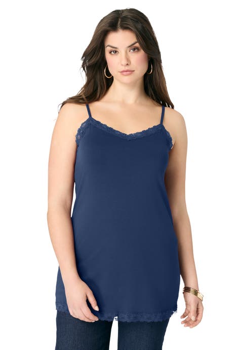 Lace Trim Knit Cami With Adjustable Straps (Plus)