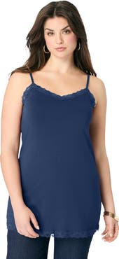 Roaman's Lace Trim Knit Cami With Adjustable Straps