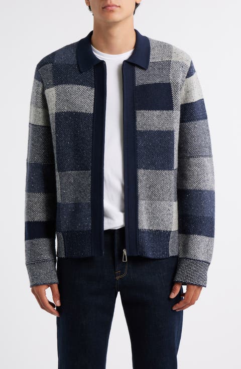 Patchwork Cotton & Wool Blend Zip Cardigan