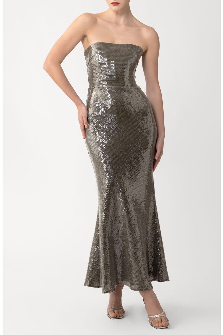 Ciara Sequin Strapless Mermaid Gown, Main, color, SMOKEY OLIVE