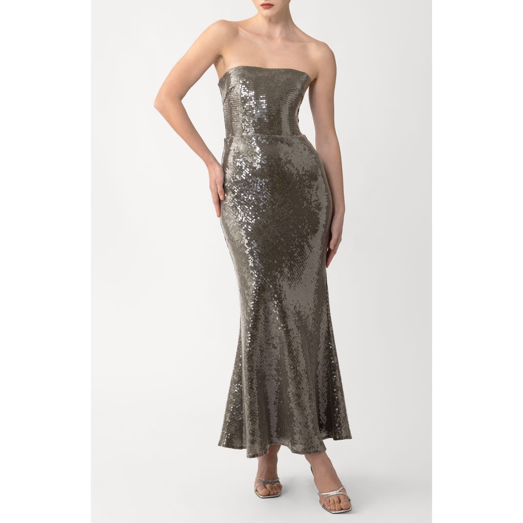 Sau Lee Ciara Sequin Strapless Mermaid Gown In Green