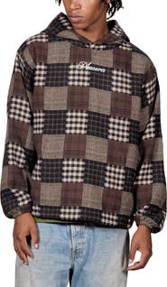 PLEASURES Madras Plaid Patchwork Pullover Hoodie