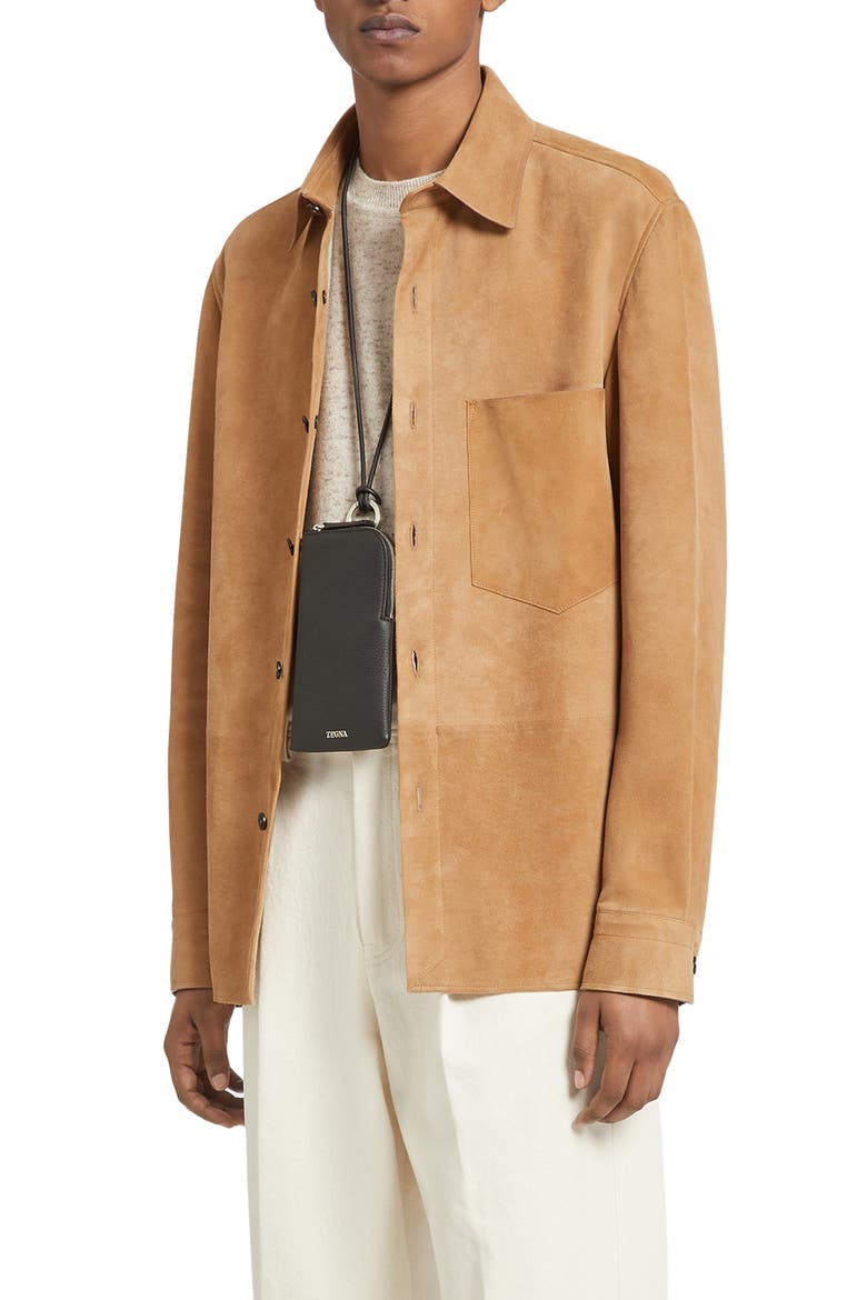 Men's Suede Button-Up Shirt, Alternate, color, CAMEL
